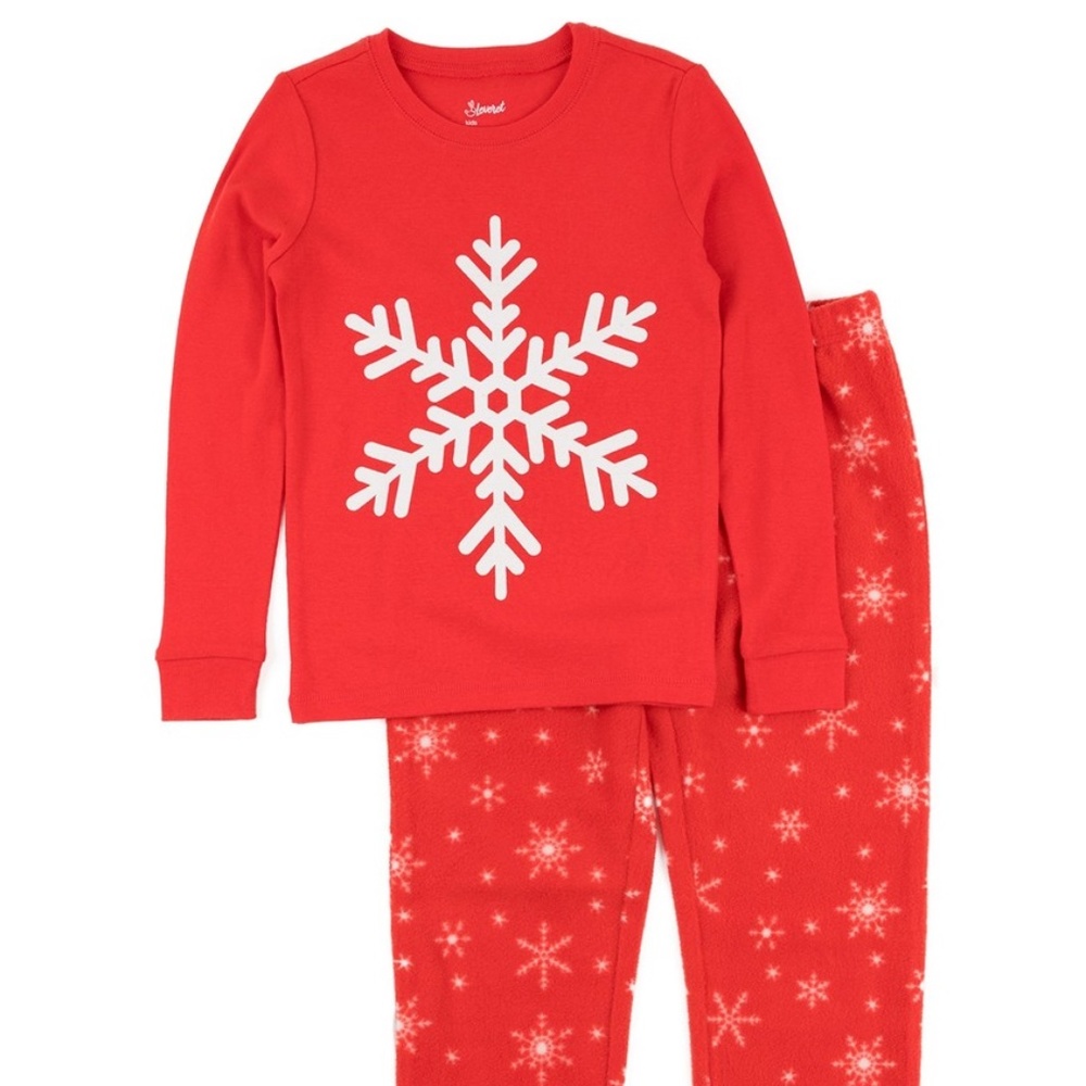 LEVERET NWT RED SNOWFLAKE 2-Piece Pajama Set Kids - Picture 2 of 4